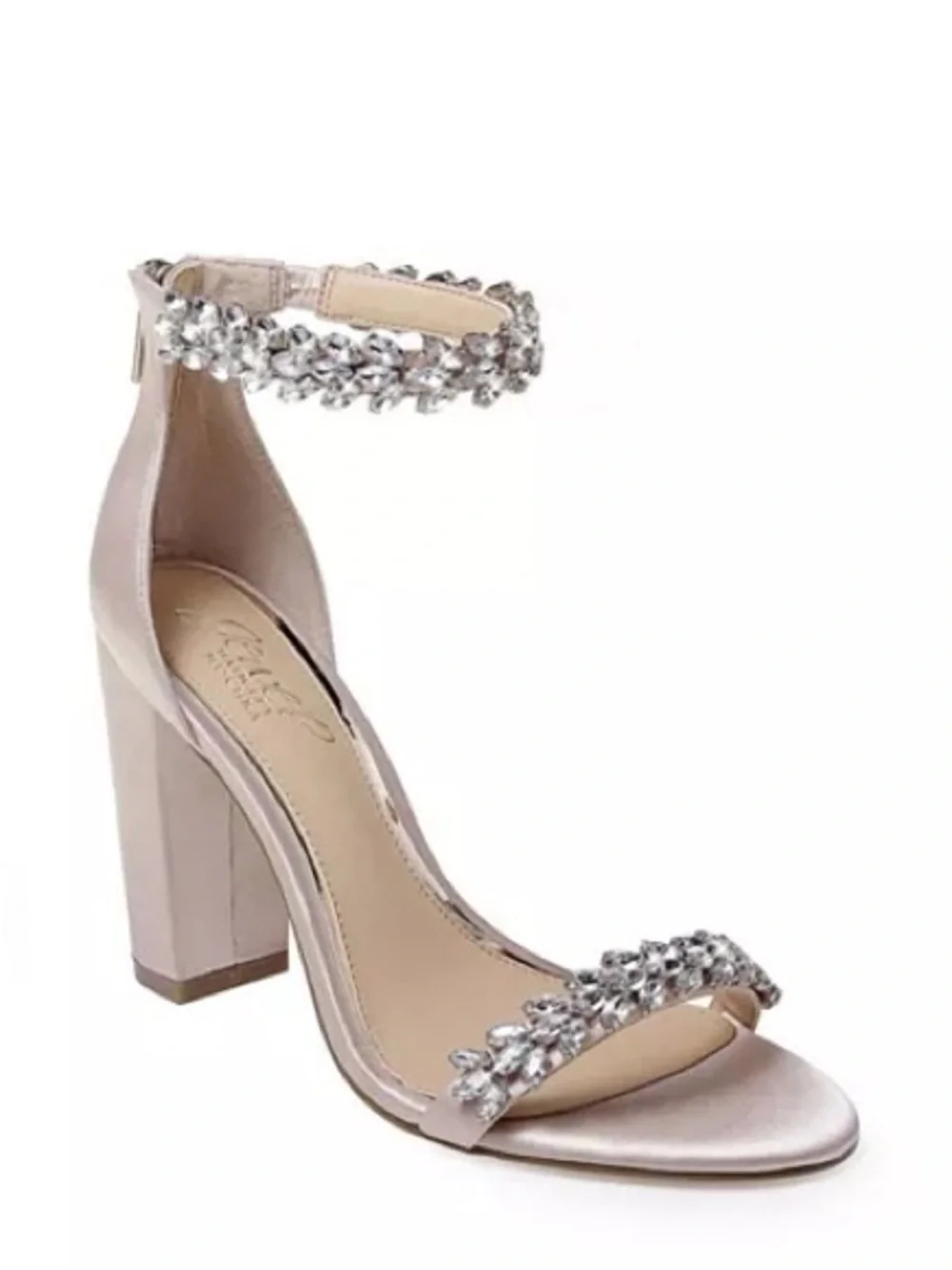 Jewel Badgley Mischka Mayra Block Heel Evening Embellished Sandals, Size 11, NEW